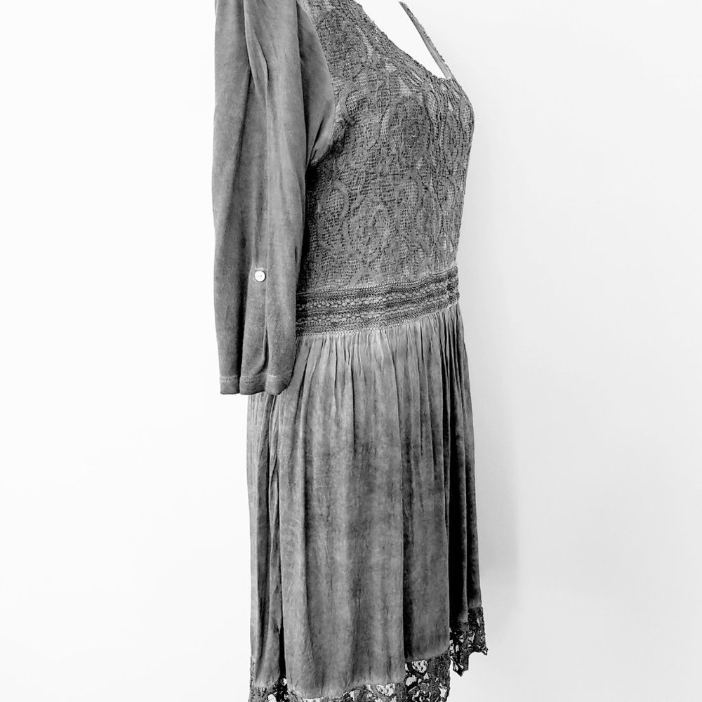 Heine Grey Boho Lace Trim Half Sleeve Dress Stretchy & Lined Size 42 / Au 12 - Picture 11 of 16